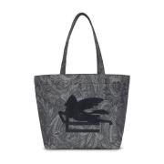 Zwarte katoenen blend tote met leren afwerkingen Etro , Black , Heren