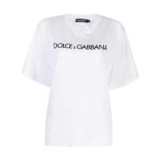 Witte Katoenen Dames T-Shirt met Bedrukt Logo Dolce & Gabbana , White ...