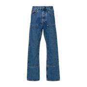 Blauwe Denim Jeans met Contraststiksels en Patchdetail Palm Angels , B...
