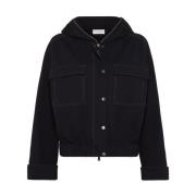 Zwarte cropped hoodie met rits Brunello Cucinelli , Black , Dames