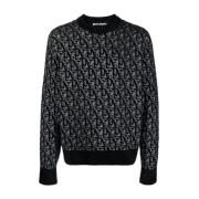 Grijs Zwart Monogram Crew-Neck Sweater Palm Angels , Black , Heren