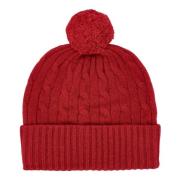 Rode Cable Knit Beanie met Pom-Pom Ralph Lauren , Red , Dames