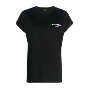Biologisch Katoenen Flock Logo T-shirt Balmain , Black , Dames