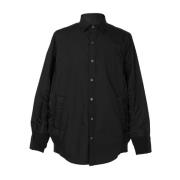 Zwarte polyester overhemd met klassieke kraag en geribbelde afwerkinge...