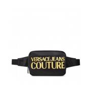 Zwarte Nylon Marsupio voor Heren met Gouden Logo Versace Jeans Couture...