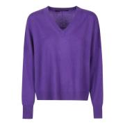 Amethyst High Low Boxy V Neck Sweater 360Cashmere , Purple , Dames