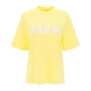 Logo Print Biologisch Katoenen T-Shirt Marni , Yellow , Dames