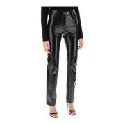 Vinyl Effect Gecoate Katoenen Broek Courrèges , Black , Dames