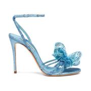 Hemelsblauwe Glitter Sandaal met Orchidee Detail Casadei , Blue , Dame...