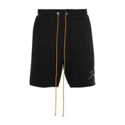 Zwarte Katoenen Shorts met Elastische Tailleband Rhude , Black , Heren