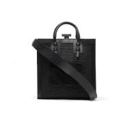 Zwarte Raffia Tote Tas met Leren Details Casadei , Black , Dames