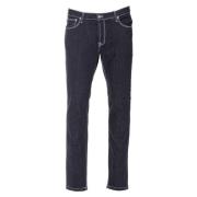 Donkerblauwe Jeans met Witte Stiksels en Geborduurd Logo Daniele Aless...