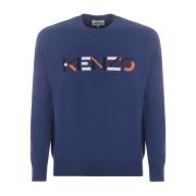 Blauwe Katoenen Trui met Logodetail Kenzo , Blue , Heren