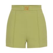 Hoge Taille Stretch Crepe Shorts met Gouden Metalen Logo Plaat Elisabe...