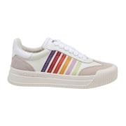 Leren sneakers in crèmekleur met multicolor accenten Dsquared2 , White...