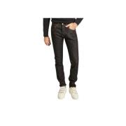 Slim Fit Indigo Jeans met Witte Strepen Momotaro Jeans , Black , Heren