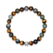 Men's Wristband with Aquatic Agate, Brown Tiger Eye and Silver Nialaya...