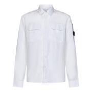 Witte Linnen Overhemd met Lens Detail C.p. Company , White , Heren