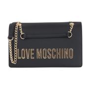 Zwarte schoudertas met opvallende liefdesbelettering Love Moschino , B...