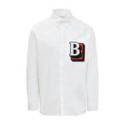Katoenen overhemd met geborduurde details Burberry , White , Heren