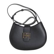 Zwarte Medium Hobo Tas met Metalen Logo Elisabetta Franchi , Black , D...