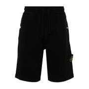Zwarte Katoenen Shorts met Geribbelde Tailleband Stone Island , Black ...