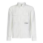 Witte Linnen Overhemd met Logo Borduursel C.p. Company , White , Heren
