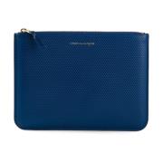 Blauwe leren luxe portemonnee met reliëf logo Comme des Garçons , Blue...