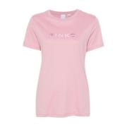 Geborduurd Logo Roze T-shirts en Polos Pinko , Pink , Dames