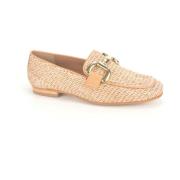 Beige Raffia Moccasin Loafers met Gar Versiering Jhay , Beige , Dames