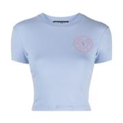 Lila Glitter Logo T-shirt Versace Jeans Couture , Blue , Dames