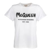 Logo Print Katoenen T-Shirt Alexander McQueen , White , Dames