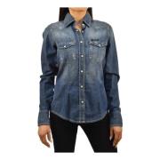 Blauwe Denim Overhemd met Vintage Stijl Knopen Roy Roger's , Blue , Da...