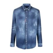 Gedistresseerd Denim Overhemd voor Heren Dsquared2 , Blue , Heren