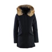 Blauwe technische stof parka met afneembare bontkraag Woolrich , Blue ...