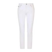 Slim Fit Witte Jeans met Logo Plaque Dolce & Gabbana , White , Heren