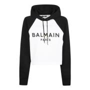 Stijlvolle Raglan Cropped Hoodie Balmain , Black , Dames