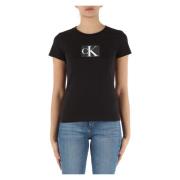 Katoenen Logo Paillet T-shirt Calvin Klein Jeans , Black , Dames