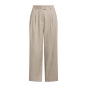 Diagonale Stretch Katoen-Linnen Broek Maliparmi , Beige , Dames