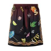 Zijden Shorts met Zonsondergangprint Casablanca , Black , Heren