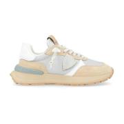 Beige Suede Antibes Sneaker met Zilveren Mesh Philippe Model , Beige ,...