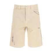 Beige Katoenen Shorts met Geborduurd Logo Lanvin , Beige , Heren