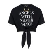 Zwarte Jersey Crop T-shirt met Gouden Ketting Elisabetta Franchi , Bla...
