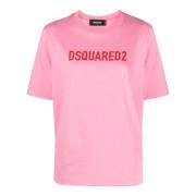 Roze Katoenen T-shirt met Logo Print Dsquared2 , Pink , Dames