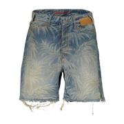 Blauwe Katoenen Shorts met Franje Afwerking Palm Angels , Blue , Heren