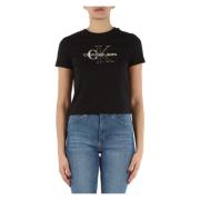 Cropped T-shirt van katoen met voorlogo Calvin Klein Jeans , Black , D...