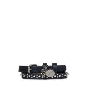 Zwart Leren Dubbel-Wrap Armband met Zilveren Studs Alexander McQueen ,...