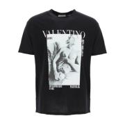 Zwarte katoenen T-shirt met logoprint Valentino , Black , Heren