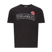 Zwart Logo Tee Regular Fit Dsquared2 , Black , Heren