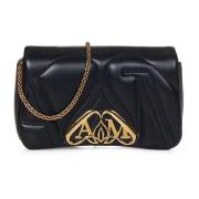 Zwarte lamsschouder tas met metalen zegelsluiting Alexander McQueen , ...